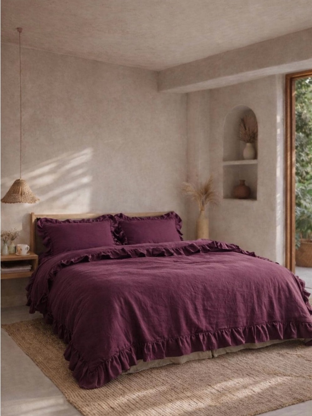 Plum Ruffle Cotton Duvet Cover Set